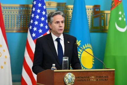 U.S. Secretary of State Antony Blinken speaks during a joint press conference with Kazakh Foreign Minister Mukhtar Tleuberdi in Astana, Kazakhstan, February 28, 2023. MFA