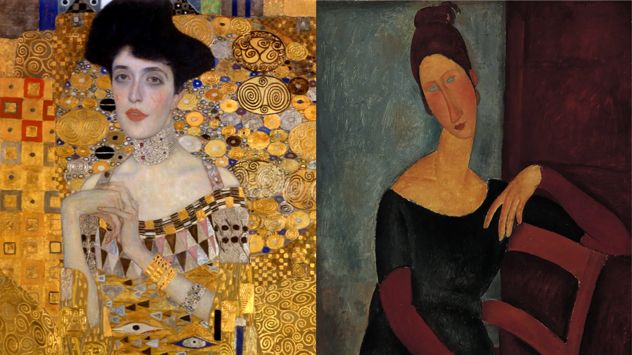 Portrait of Adele Bloch-Bauer I by Gustav Klimt; The Artist's Wife by Amedeo Modigliani