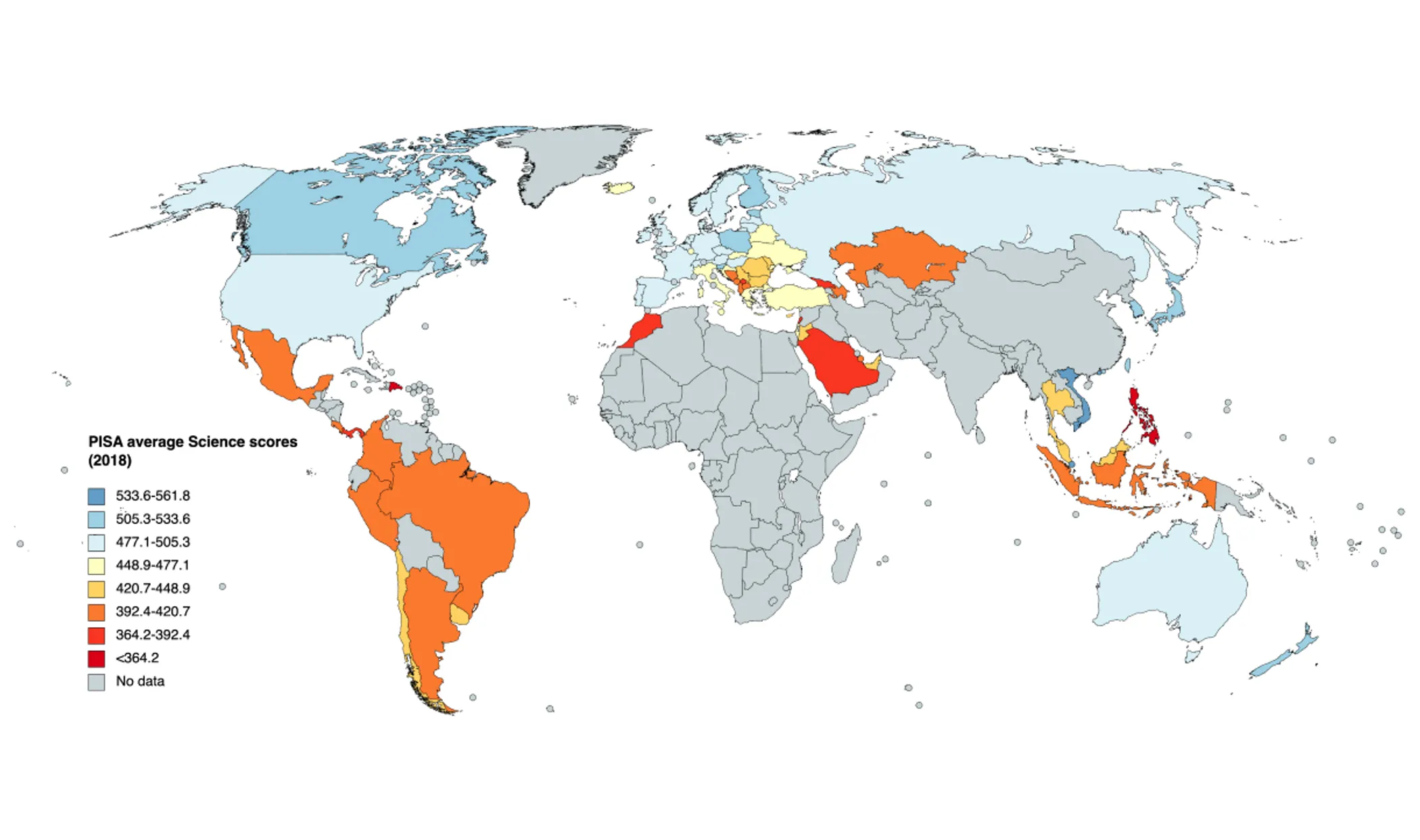 PISA average Science scores in 2018 (Source: Wikimedia Commons/GaiusAD)