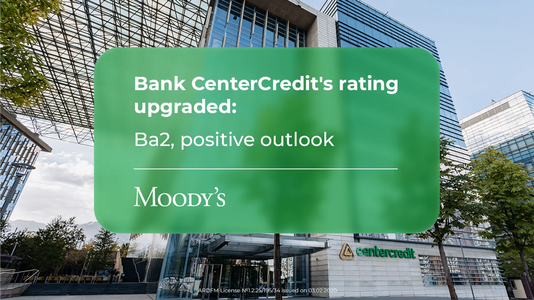 Moody's Upgrades Bank CenterCredit's Rating to Ba2