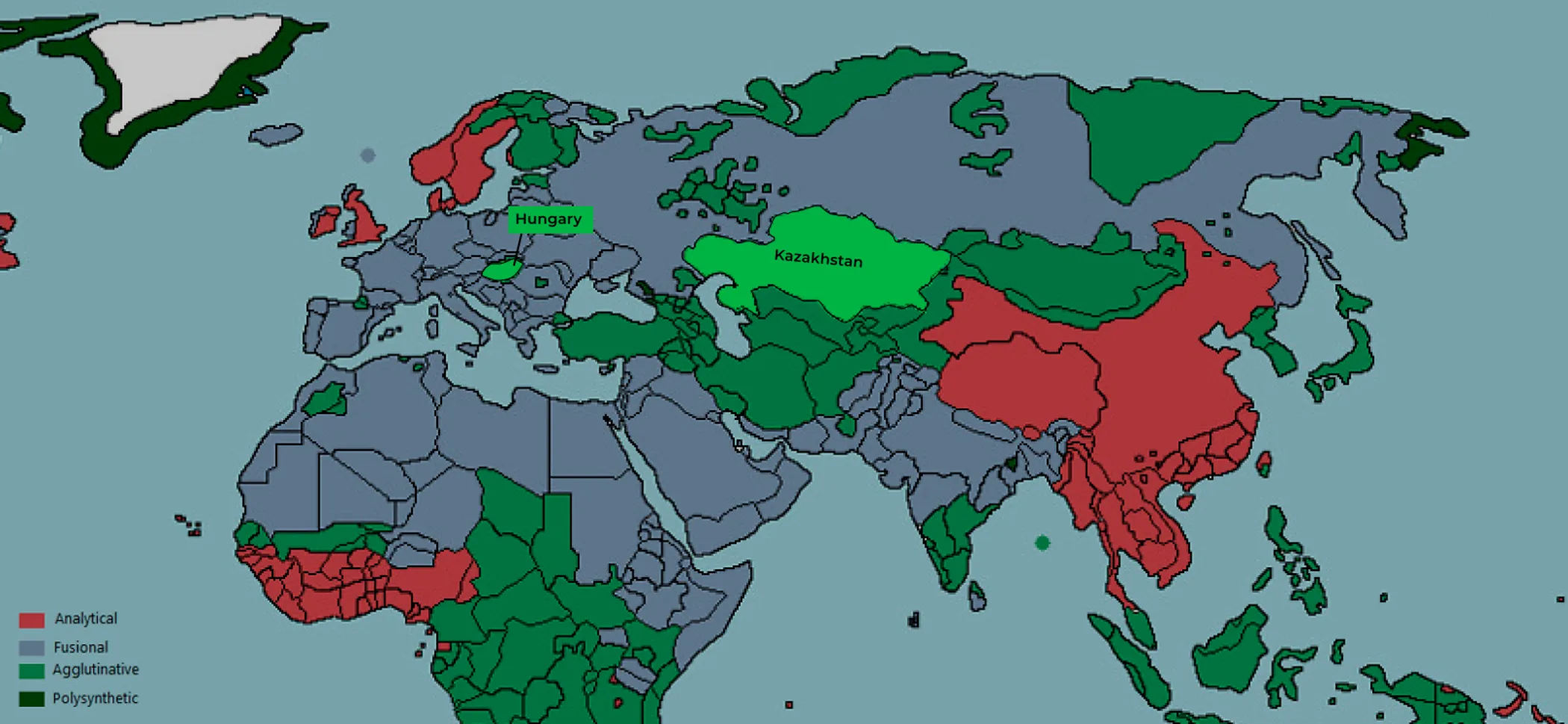 Besides Hungarian, Kazakh shares agglutinative features with other Turkic languages, as well as Mongol, Korean, some of the indigenous languages in the American continent, and others 