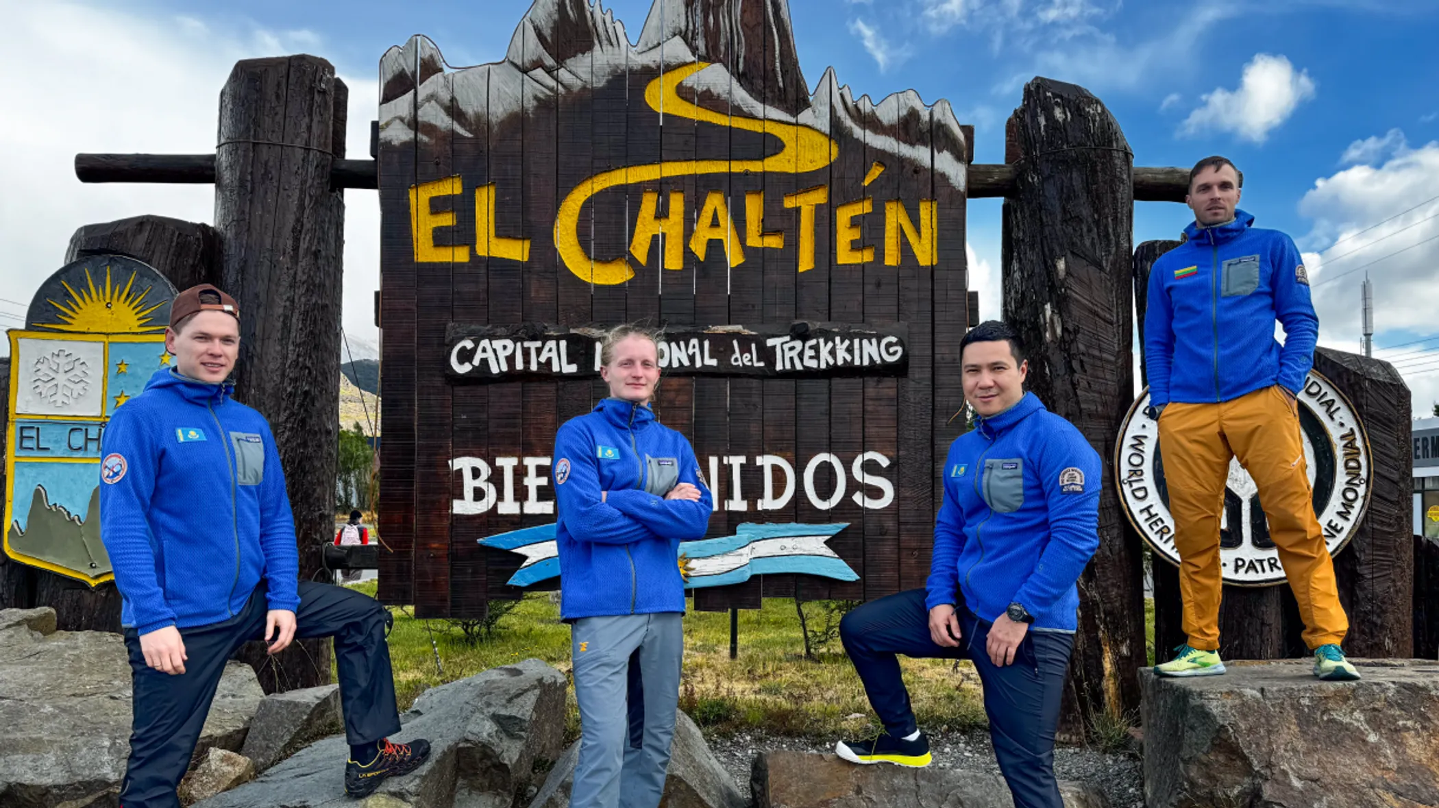 The team in the village of El Chalten, the gateway to the mountain trails of Cerro Torre and Fitz Roy